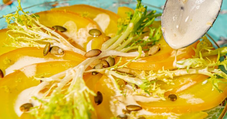 Roasted Golden Beets Salad with Yuzu Dressing